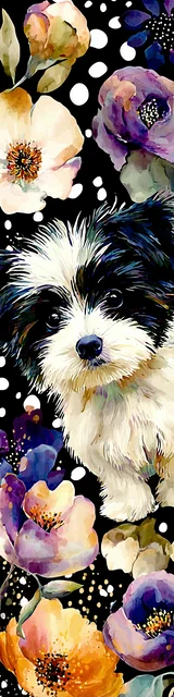 Free printable dog bookmark featuring parti terrier floral bookmark